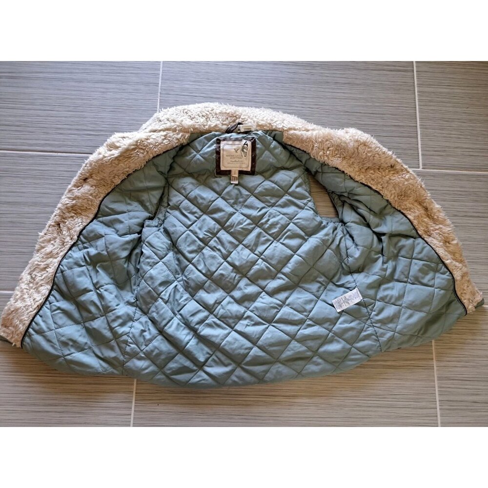 Y2K American Eagle Small Vest Sherpa Lined Collar Puffer Down Filled Brown - Picture 5 of 7